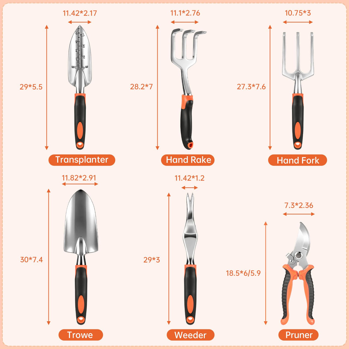 9-Piece Garden Tools Set Heavy Duty Stainless Steel with Tote Bag
