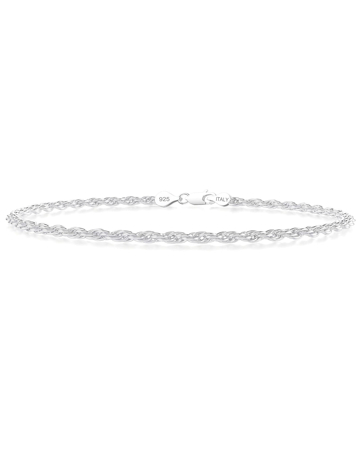 nometo 925 Sterling Silver Rope Chain Bracelet 2mm Silver Bracelet for Men Women Silver Bracelet 6.5-9 Inches(7.5)
