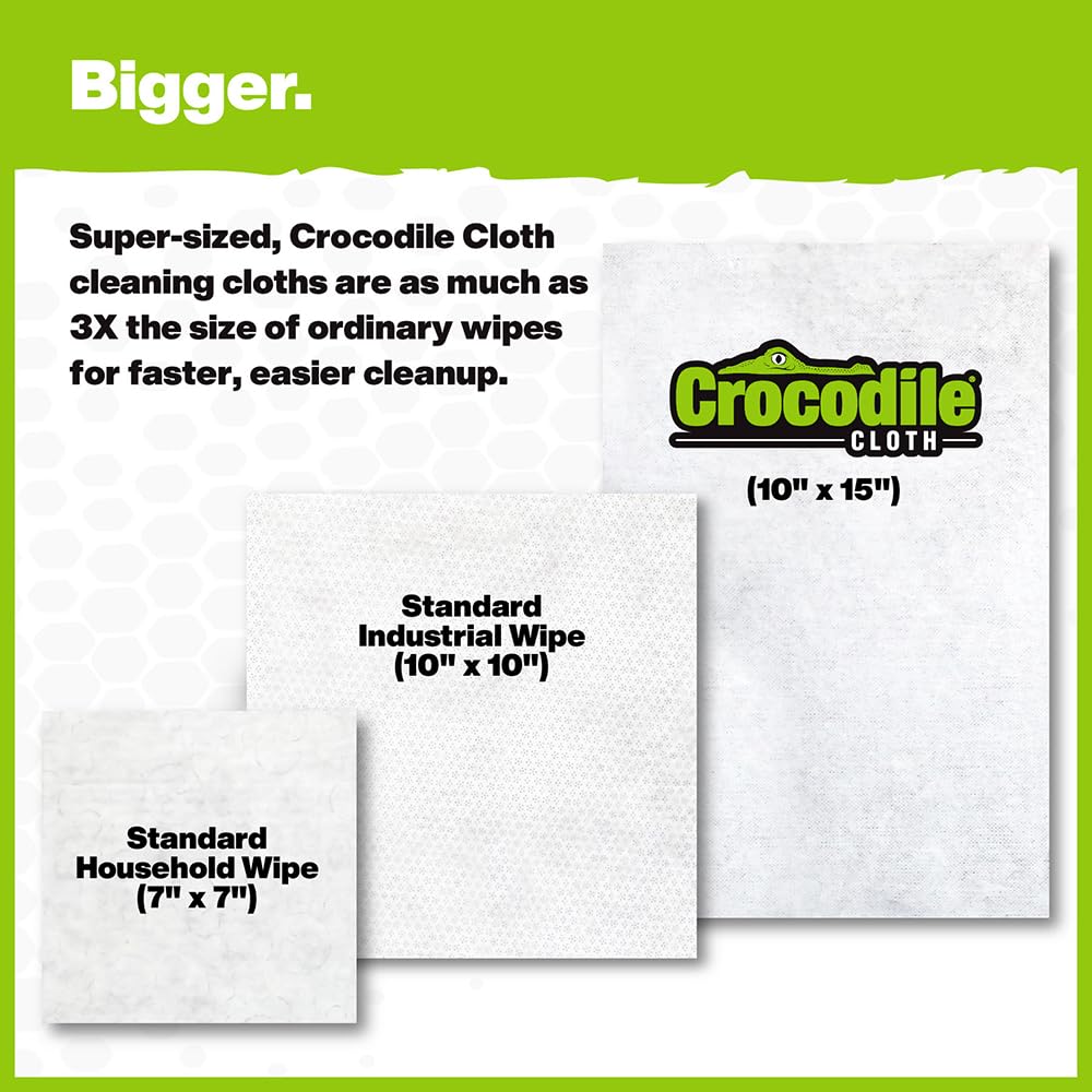 Crocodile Cloth AutoSCRUB Cleaning Wipes – 60-Count (15” x 10”) Cleaning Cloths Remove Oil, Grease, Paint, Tar, Brake Dust, Hydraulic Fluid, Silicone, Sealants & Road Grime from Tools & Hands
