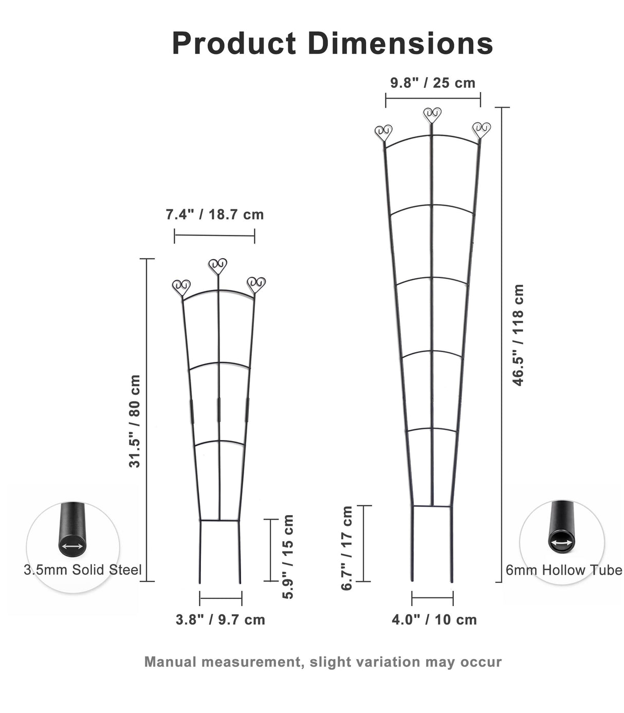 2 Pack Trellis for Climbing Plants Indoor, 31.5 Inch & 46.5 Inch Garden Plant Trellis for Climbing Plants Outdoor, Expandable House Plant Support for Pothos, Ivy, Monstera, Hoya, Black