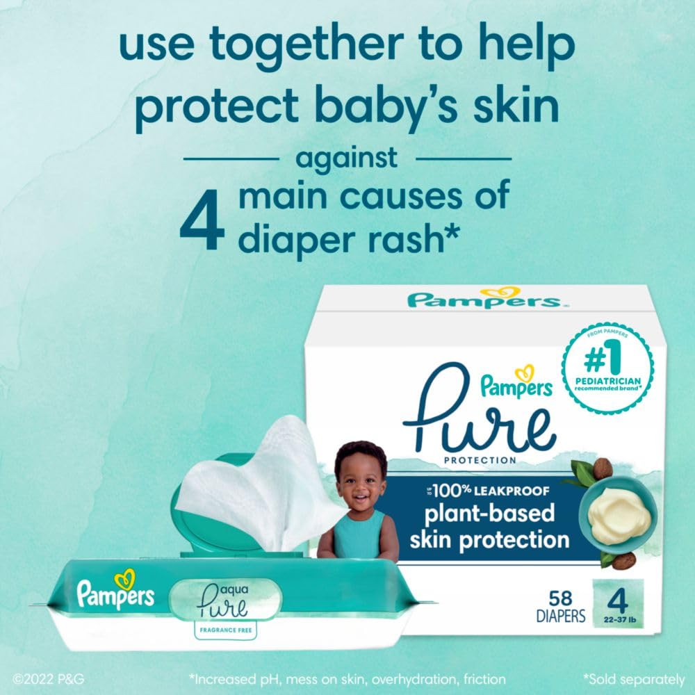 Pampers Baby Wipes Aqua Pure, 99% water-based wipes, Hypoallergenic and Unscented Infant Wipe, 448 Total (8 Flip-Top Packs)