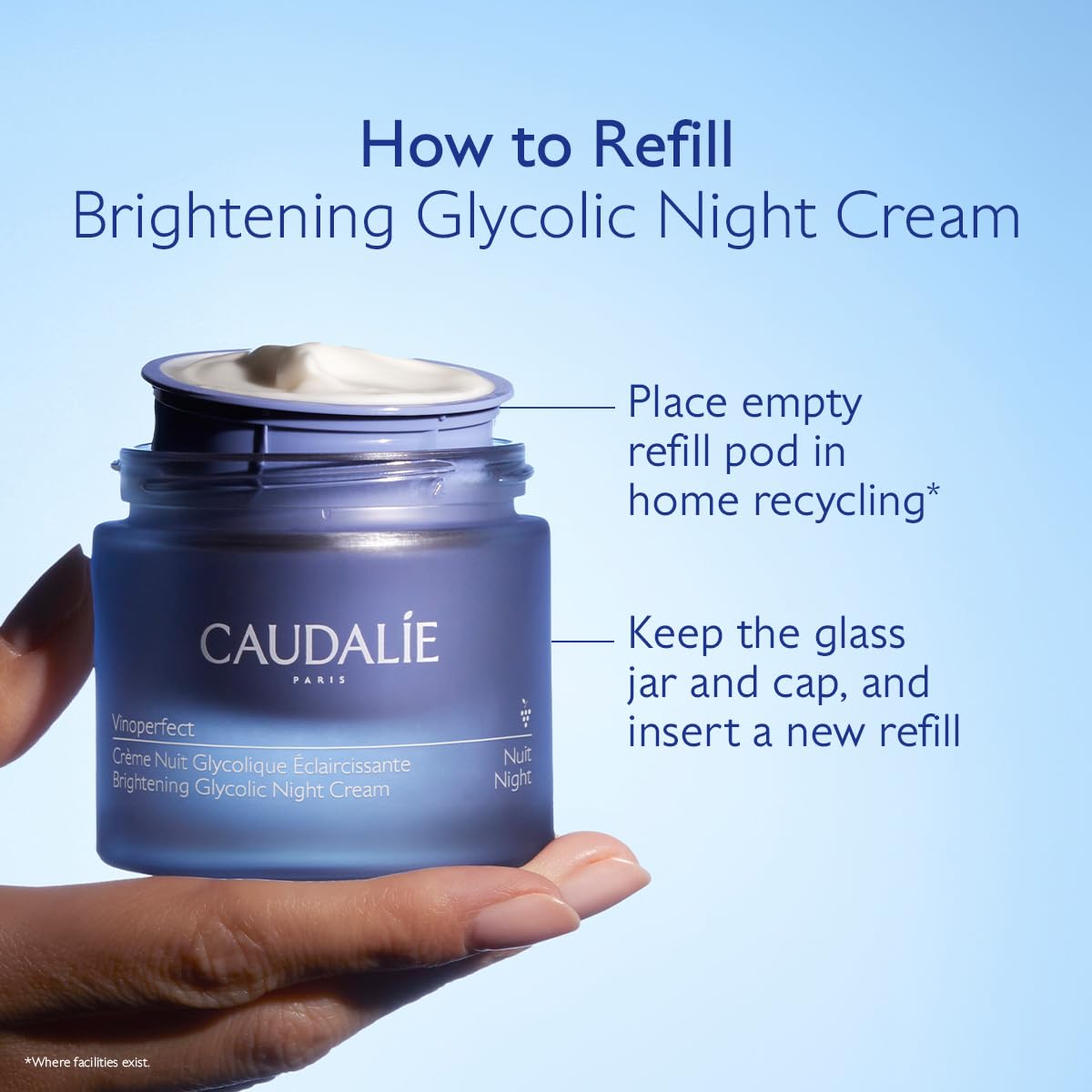Caudalie Vinoperfect Dark Spot Brightening Glycolic Night Cream, Refillable Jar - 50 mL