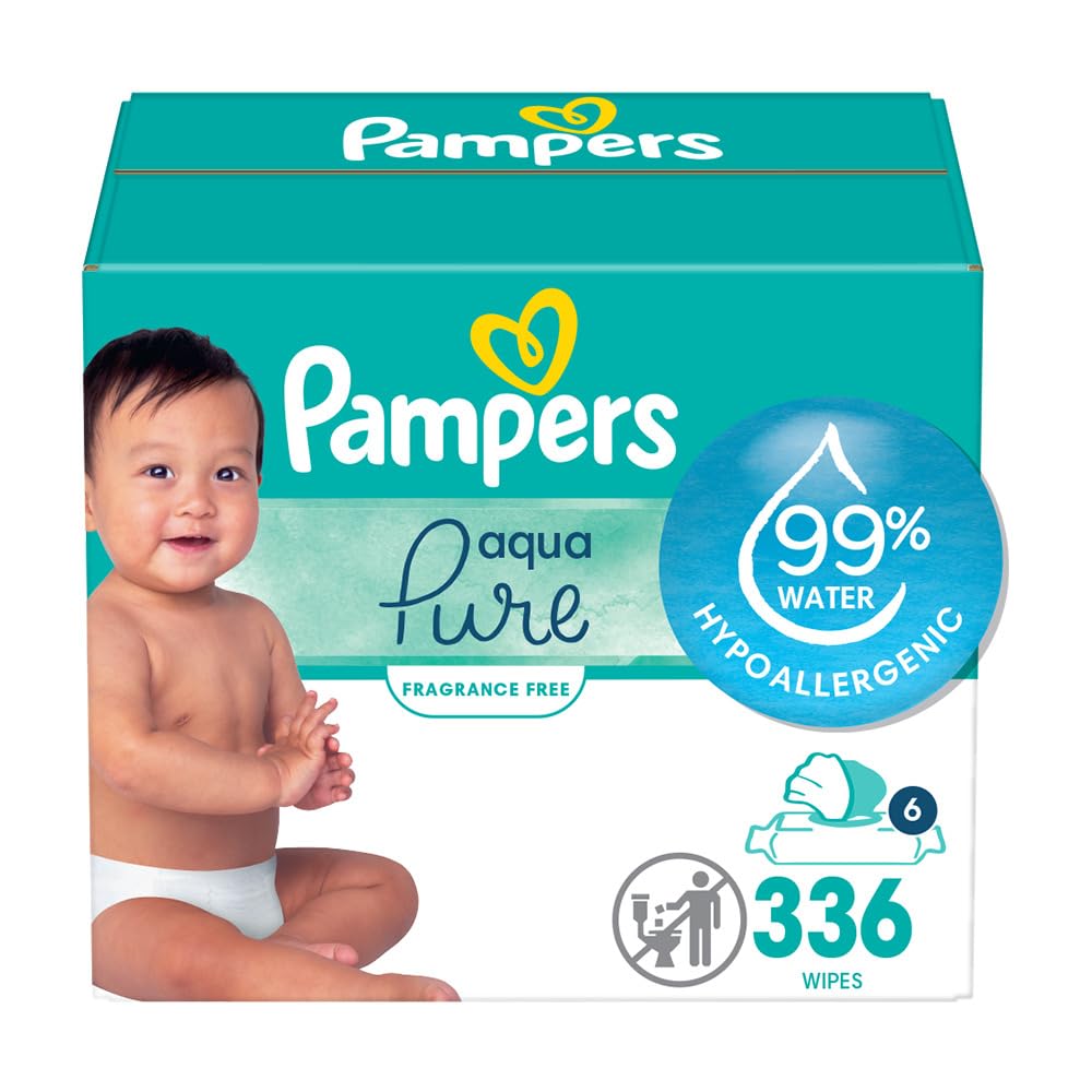 Pampers Baby Wipes Aqua Pure, 99% water-based wipes, Hypoallergenic and Unscented Infant Wipe, 448 Total (8 Flip-Top Packs)