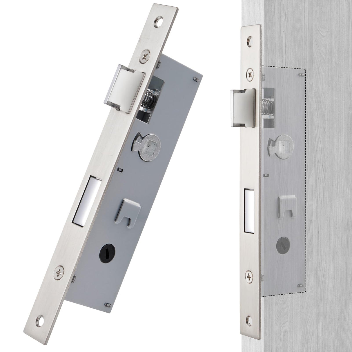 Maxxgeek Flat Slot Storm Door Mortise Lock Body Fits for Older Storm Doors, 2-1/2" Handle PZ, Handle Not Included (Brushed Nickel)