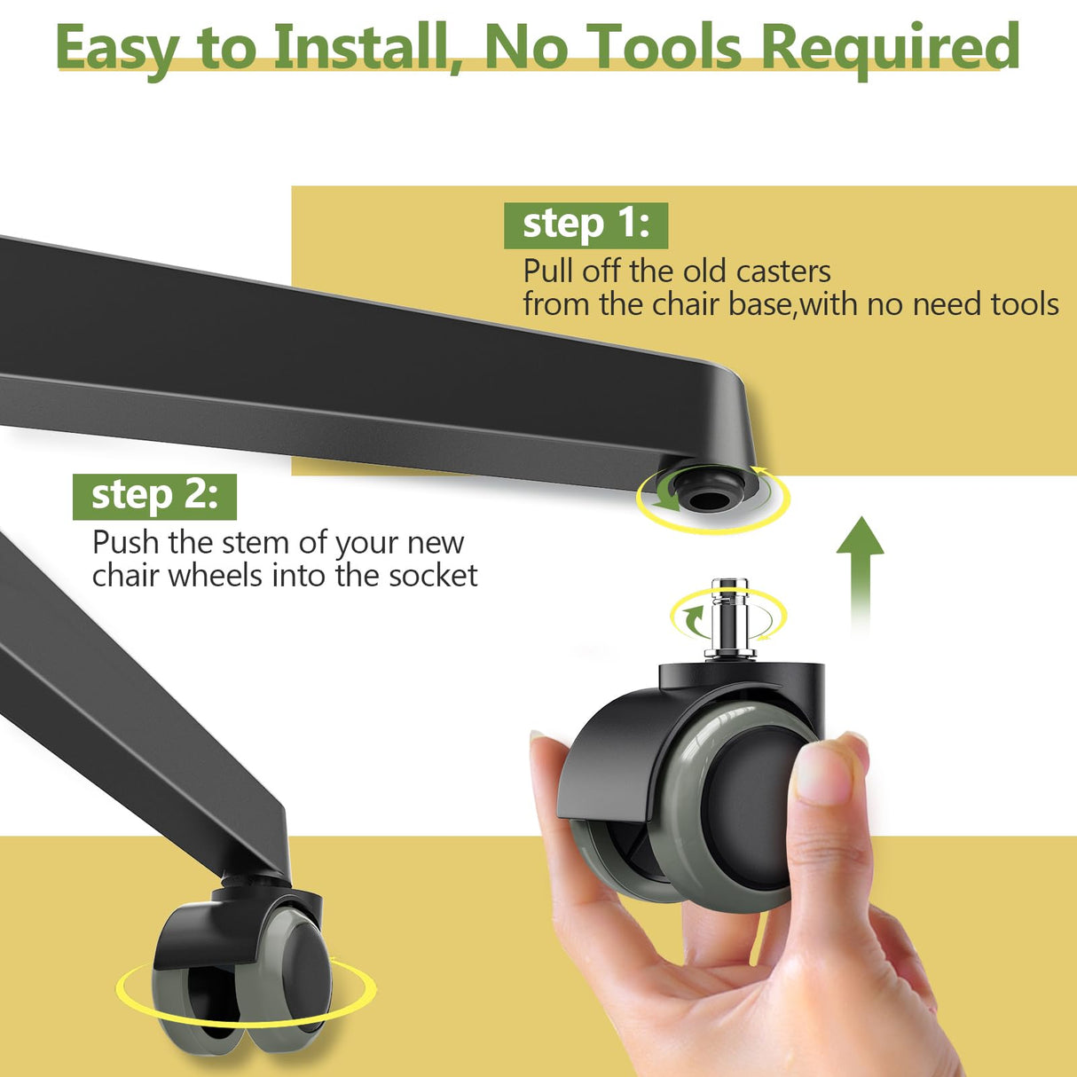 PChero Office Chair Wheels Replacement for IKEA Chairs, 10mm Stem (Set of 5), 2" Heavy Duty Swivel Polyurethane Casters for IKEA Chair Furniture Accessories, Protection for Hardwood Floors Carpet