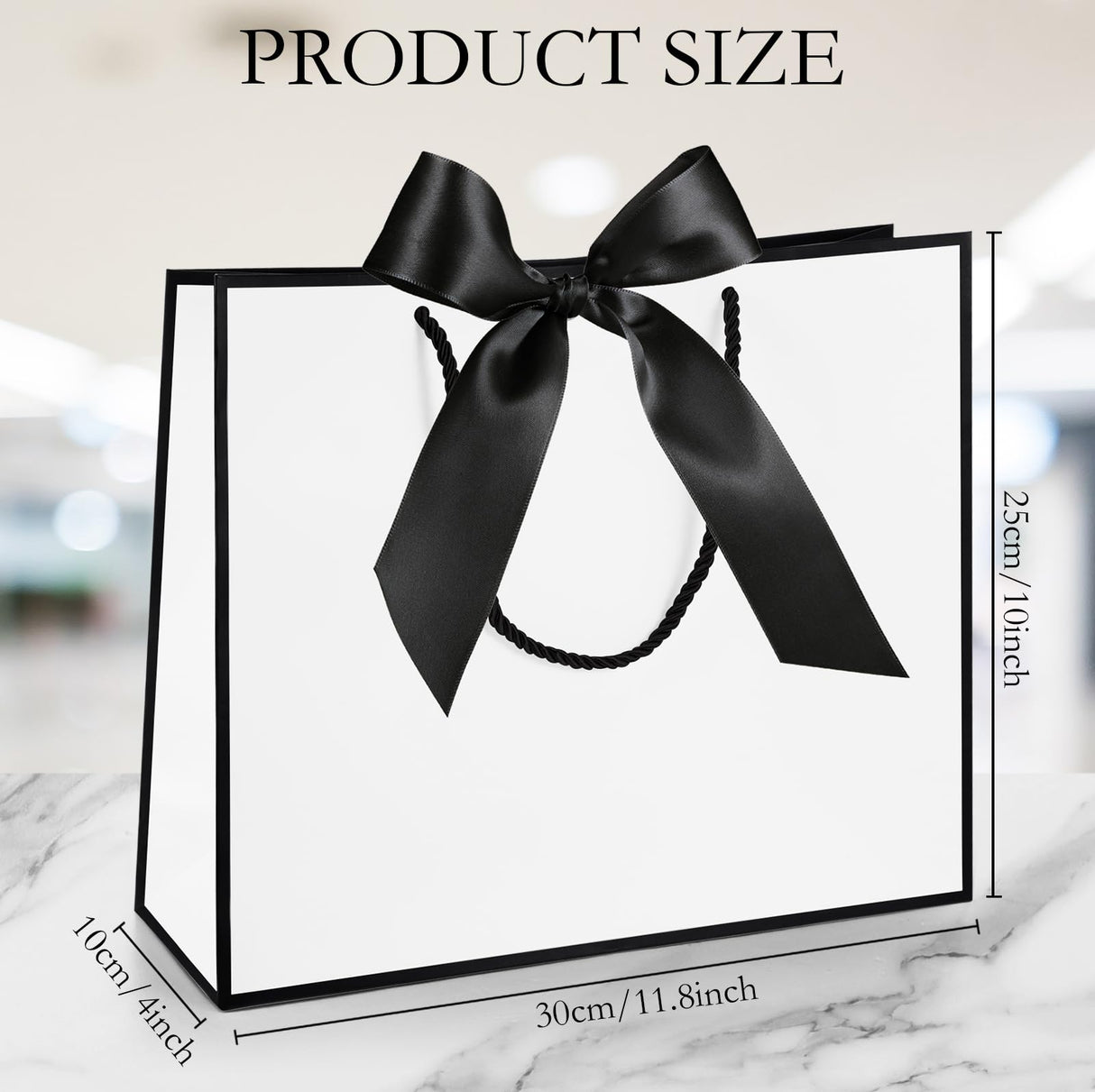 Silkfly 12 Pcs Thank You Gift Bags with Handle 12x10x4'' Welcome Bags Return Gifts with Bow Ribbon for Wedding Bridesmaid Baby Shower Housewarming Birthday Thanksgiving Christmas(White, Black)