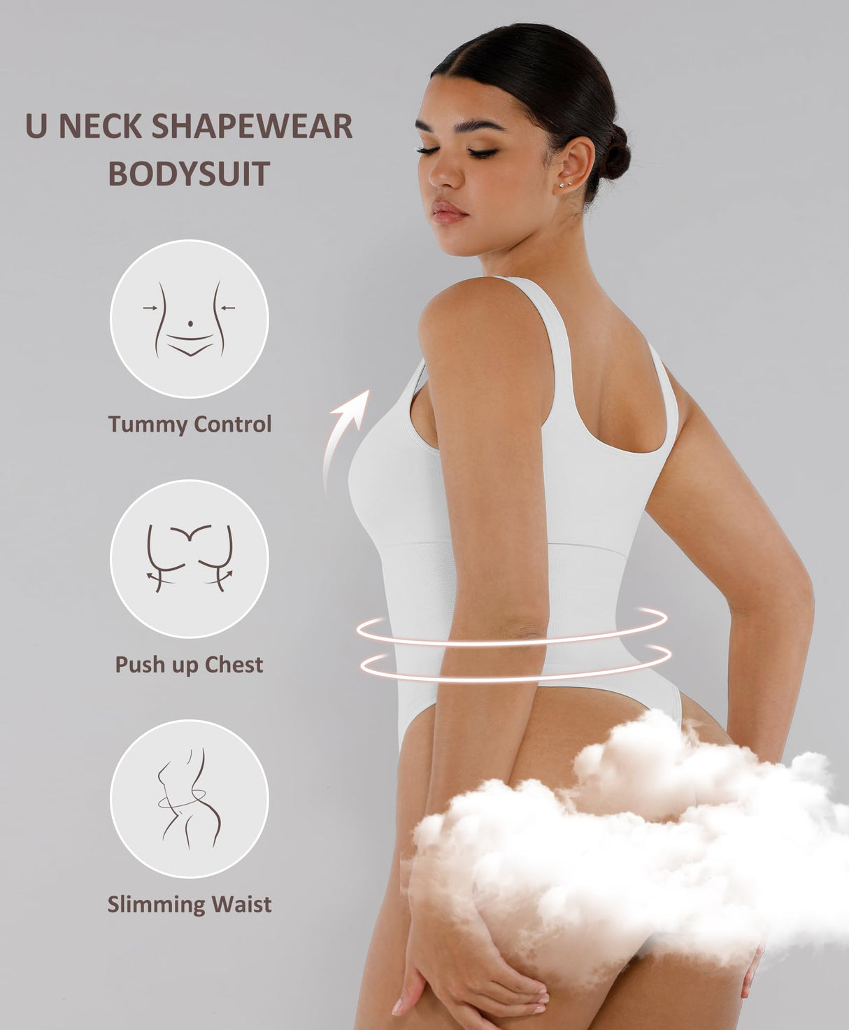 FeelinGirl Bodysuits for Women Square Neck Tummy Control Tank Tops Bodysuit for Women Compression Bodysuit White M/L