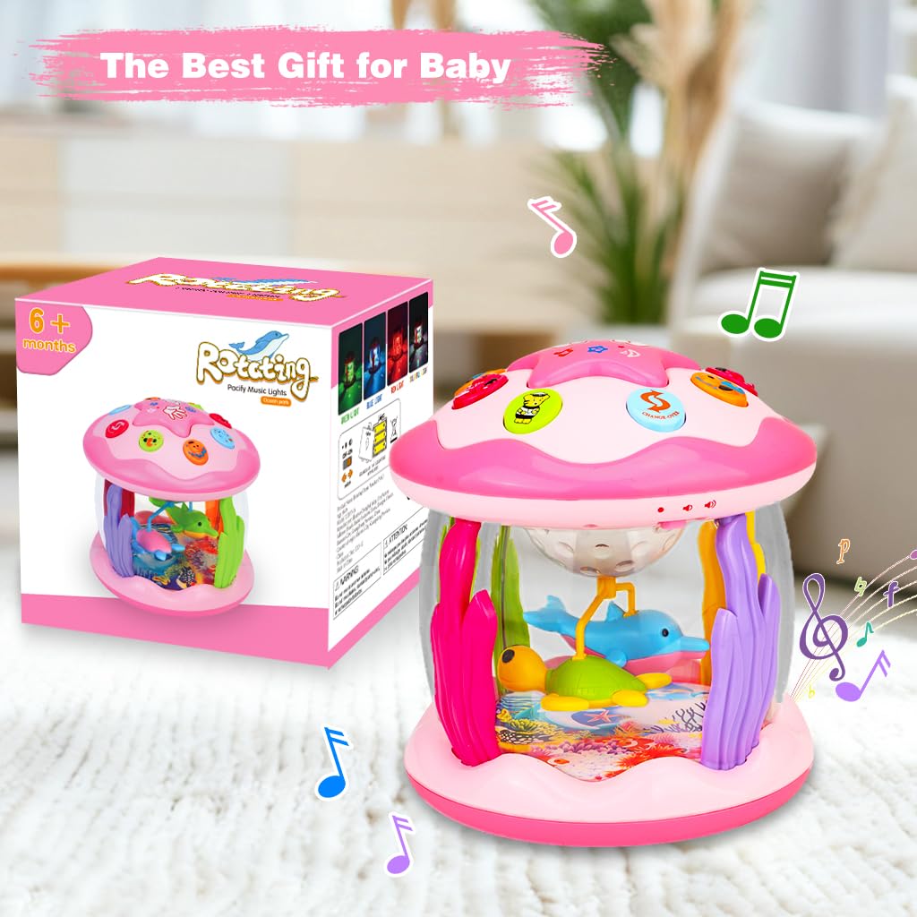 Baby Girl Toys 0-6 Months: Musical Light Up Tummy Time Ocean Rotating Toy