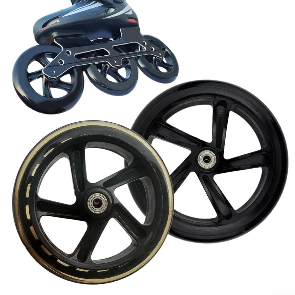 URPIZY Pack of 2 Scooter Tyres Replacement Tyres, 125mm - 200mm Scooter Wheels Pu City Scooter Wheels with Bearings, Skates Wagon Cart Trolley Wheel(180mm*30mm Black)