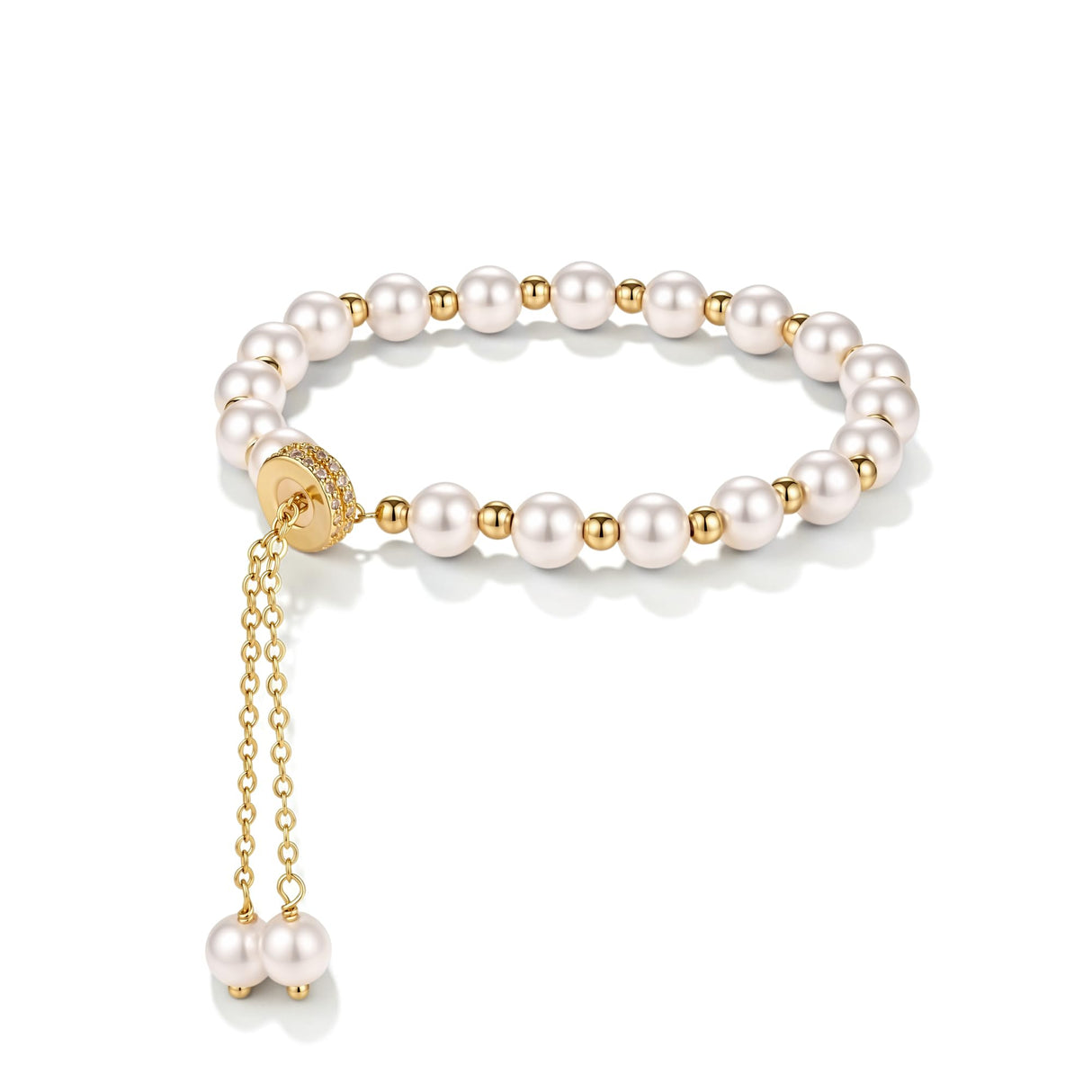 Cowlyn Pearl Bracelet Chain Link Baroque Culture Bossimi 14K Gold Filled Adjustable Fashion Valentine Charm Dainty Handmade Jewelry for Women Wife Mother