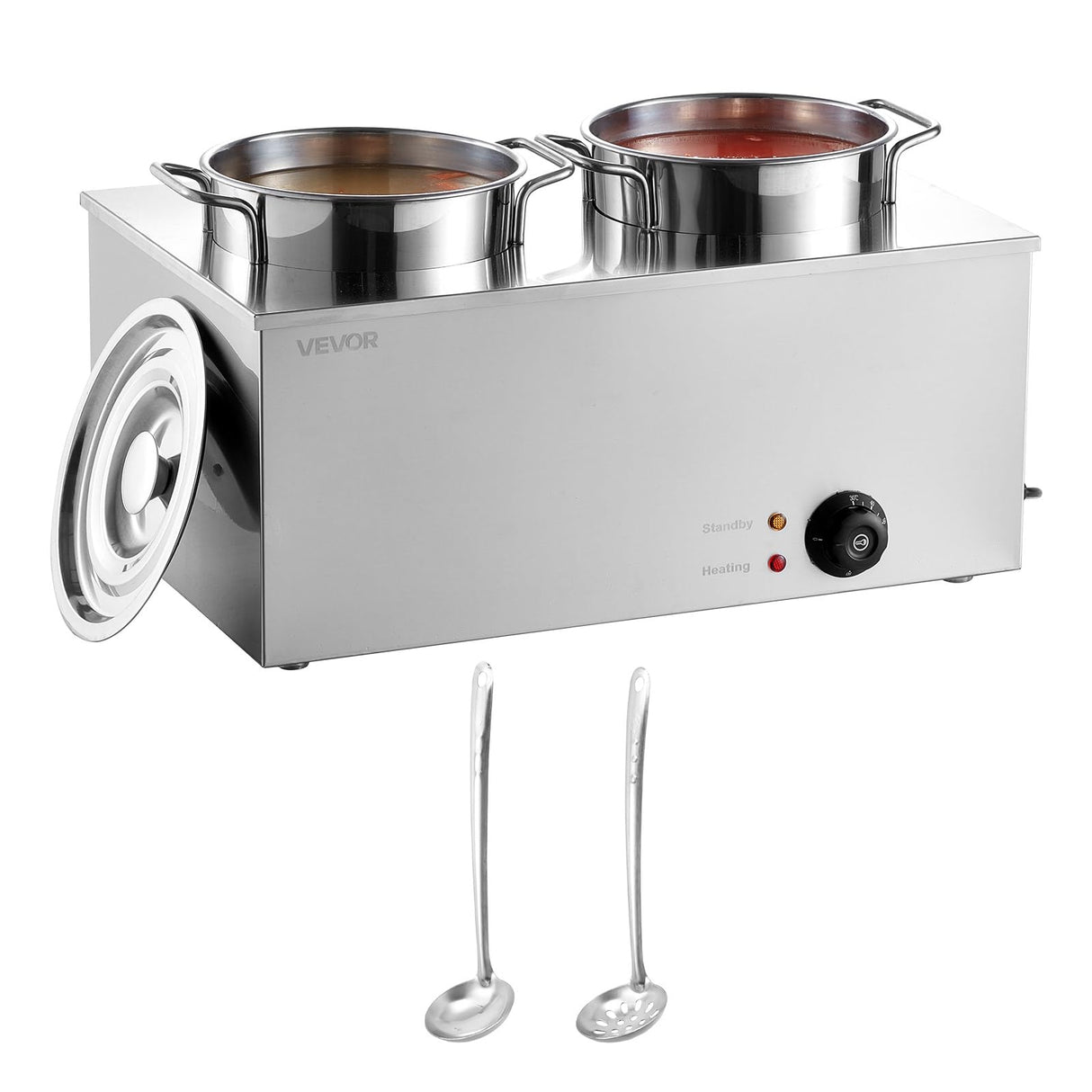 VEVOR Electric Soup Warmer, Two 6.34QT Stainless Steel Round Pot with 86~185°F Adjustable Temp, 1200W Commercial Bain Marie Compatible with Pans, Soup Station for Restaurant, Buffet