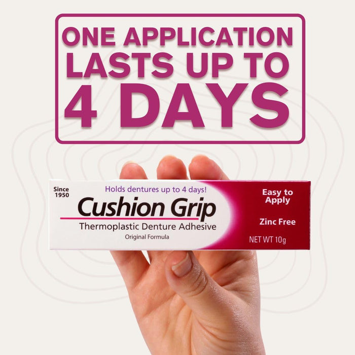 Cushion Grip Thermoplastic Denture Adhesive, 1 oz - Refits and Tightens Loose and Uncomfortable Dentures | Non-Glue Adhesive, Acts Like a Soft Reliner (Pack of 2)