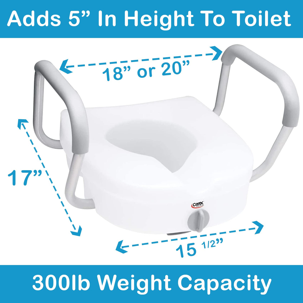 Carex E-Z Lock Raised Toilet Seat With Handles, 5" Toilet Seat Riser with Arms, Handicap Raised Toilet Seat For Seniors and Elevated Toilet Seat