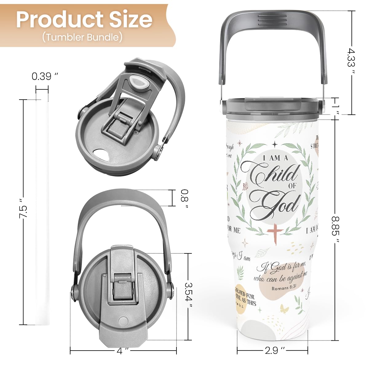 SANDJEST Christian Tumbler with Handle 30oz, Religious Gifts for Women, Inspirational Gifts for Her for Birthday Christmas Mothers Day, Stainless Steel Flip Straw Insulated Tumblers Coffee Travel Cup