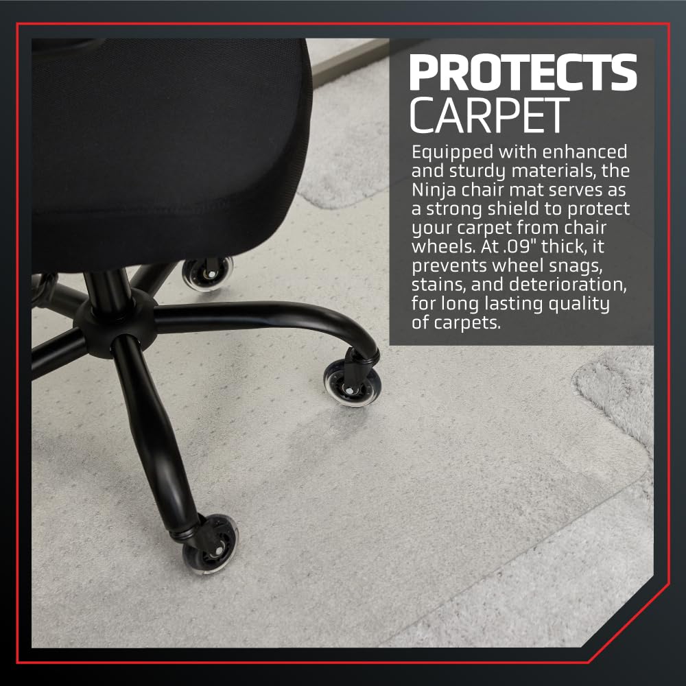NINJA Easy Glide Office Chair Mat for Carpet Floors, Strong Slip Resistant Under Desk Floor Protector, Stay in Place Plastic Computer Mats for Rolling Work and Gaming Chairs, 29x47 Inch, Clear