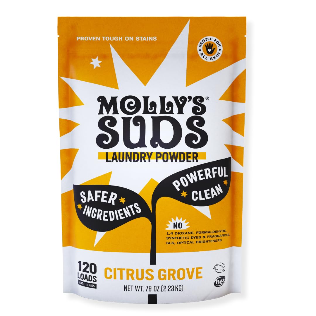 Molly's Suds Original Laundry Detergent Powder | Clean Laundry Detergent Powder for Sensitive Skin | Simple, Effective Ingredients, Stain Fighting | 120 Loads (Citrus Grove)