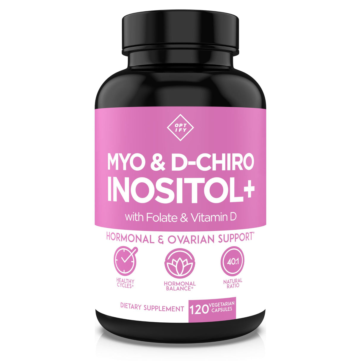 Optify Myo-Inositol & D-Chiro Inositol Supplement for Women – 40:1 Ratio Plus Folate and Vitamin D – Support Healthy Hormonal Balance, Regular Cycles, & Ovarian Health – 30-Day Supply