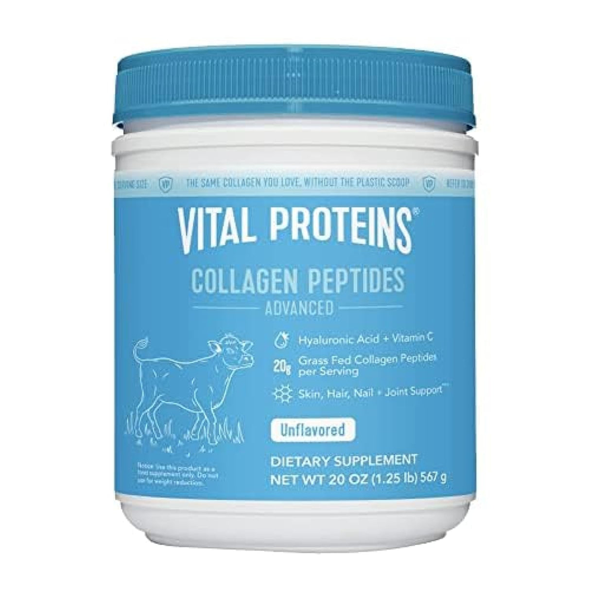 Vital Proteins Collagen Peptides Powder Advanced with Hyaluronic Acid & Vitamin C - 20oz Collagen Protein, Unflavored, 27 Servings