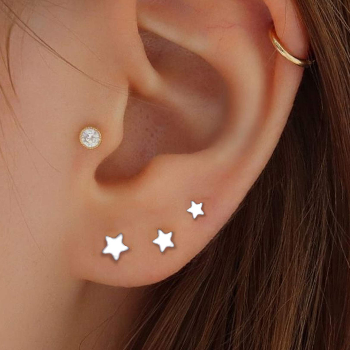 3 Pairs 925 Sterling Silver Star Stud Earrings for Women,Tiny Simple Geometric Stud Earrings Set Small Hypoallergenic Cartilage Tragus Ear Jewellery for Men (3/4/5mm)
