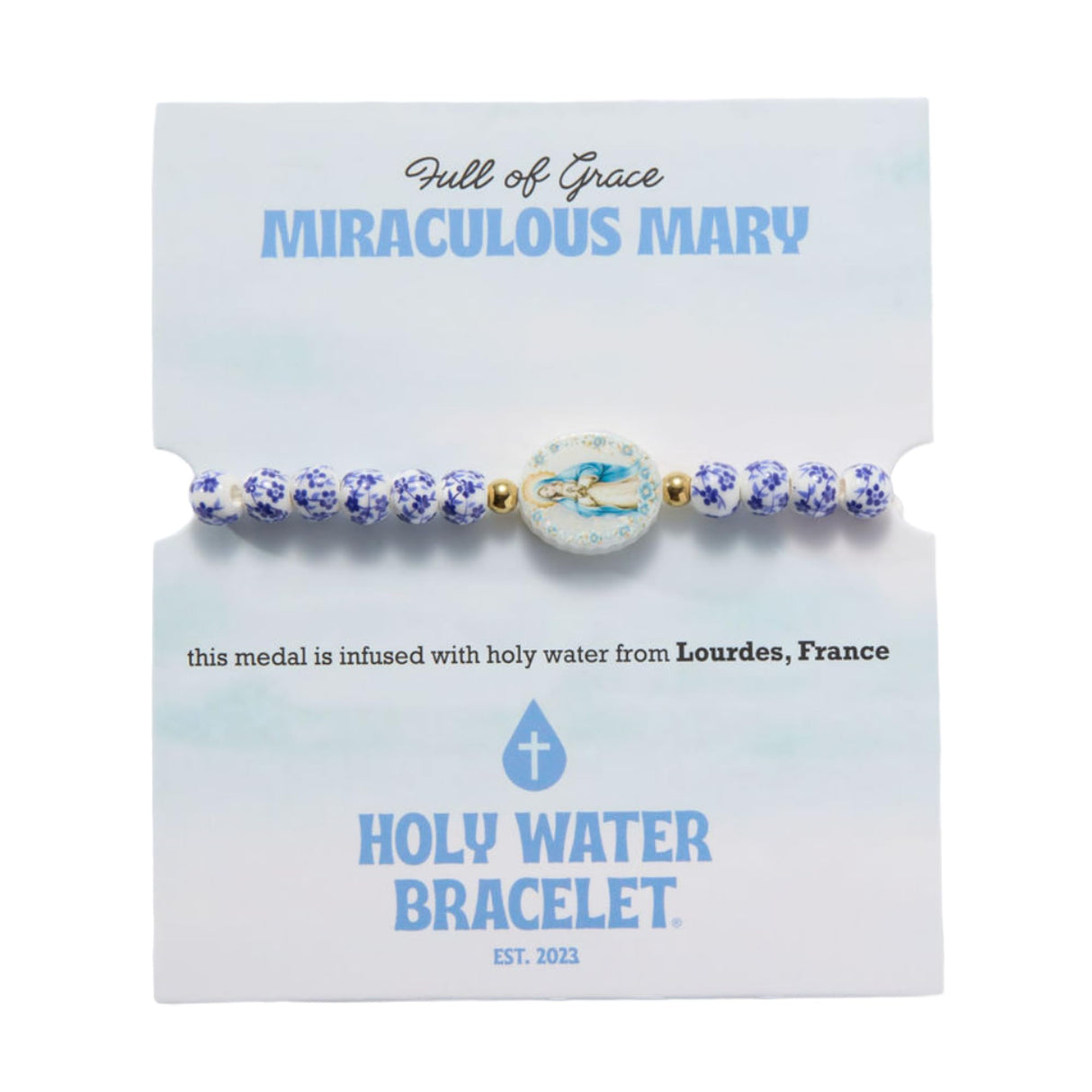 Holy Water Miraculous Mary Medal Porcelain Bracelet for Women in Gold