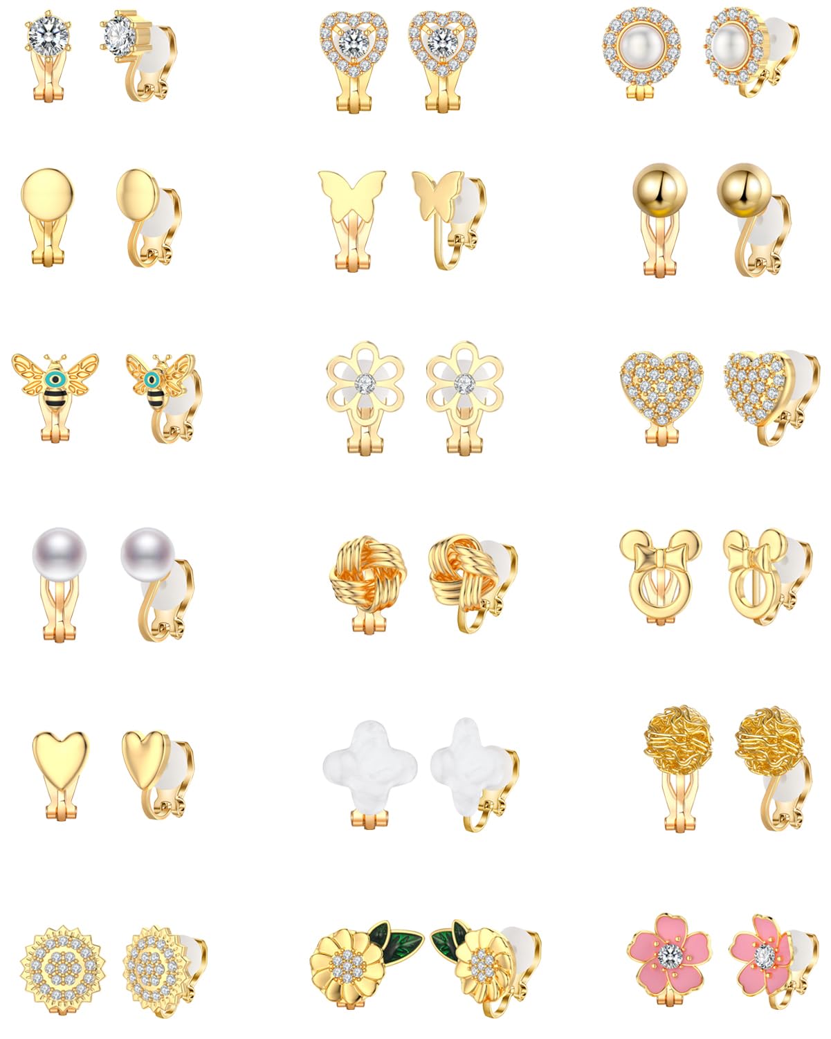Jannisa 18 Pairs Clip on Earrings for Women Teens Girls (gold)