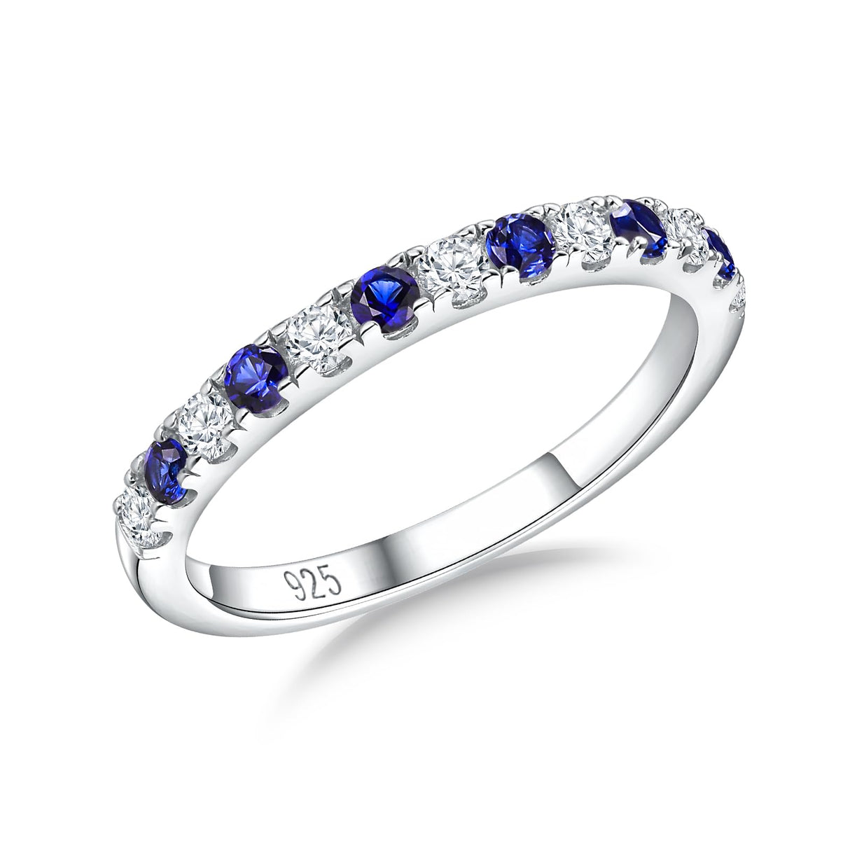 RANDES Blue Sapphire Eternity Rings for Women 925 Sterling Silver September Birthstone Ring Stackable Thin Sapphire Band Ring Size 7
