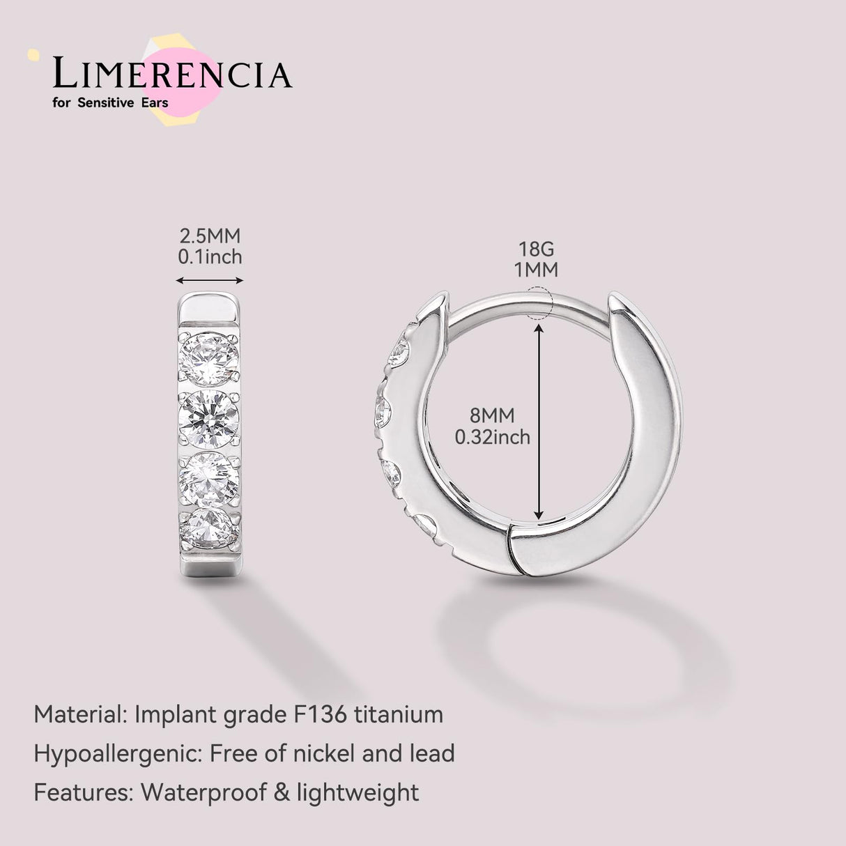 Limerencia G23 Pure Hypoallergenic Titanium Huggie Hoop Earrings