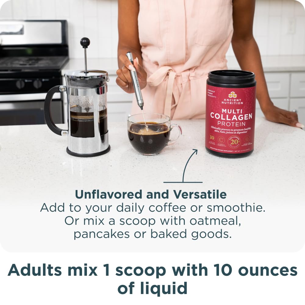 Ancient Nutrition Collagen Peptides Powder, Multi Collagen Protein, Women & Men, Vitamin C, Probiotics, Hydrolyzed Collagen, Supports Skin, Joints, Gut Health, Unflavored, 100 Servings