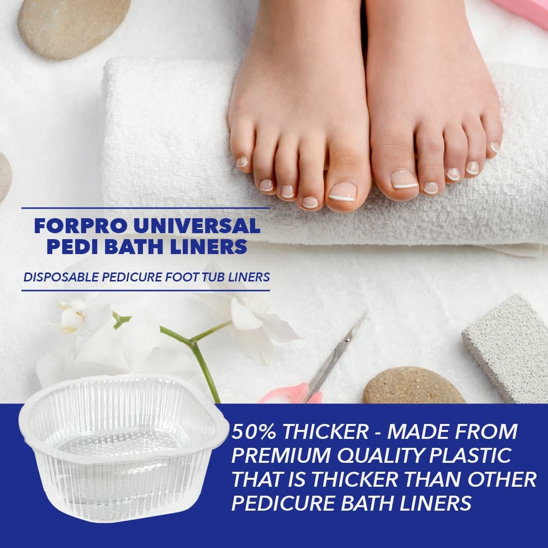 ForPro Professional Collection Universal Pedi Bath Liners - 50% THICKER - Fit Footsie Bath, Disposable Pedicure Foot Tub Liners for Foot Spa Basins & Foot Bath Soaks, Clear, 100-Count