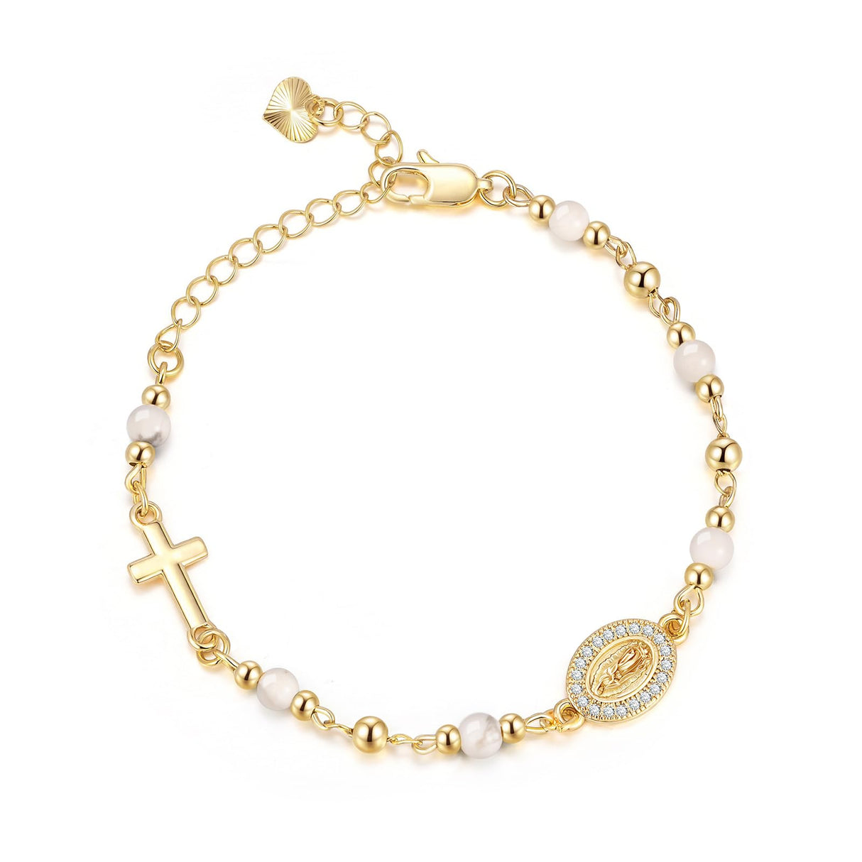 XUANPAI Virgin Mary Cross Bracelet for Women,14K Gold Plated Catholic Gifts