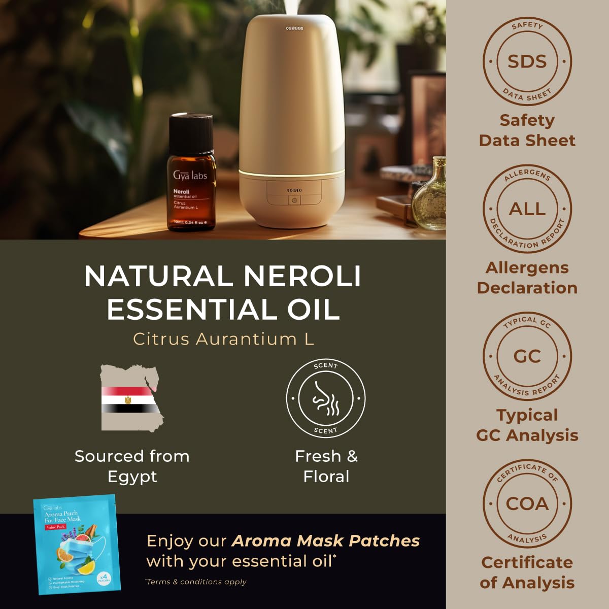 Gya Labs Neroli Essential Oil for Diffuser - 0.34 Fl Oz - 100% Pure Natural Fragrance Neroli Oil for Skin, Face, Aromatherapy & Candle Making - Freshly Floral Scent
