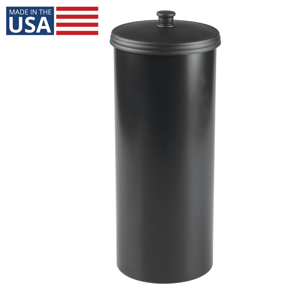 iDesign Freestanding Bathroom Toilet Paper Storage Holder with Lid for 3 Extra Rolls, Matte Black
