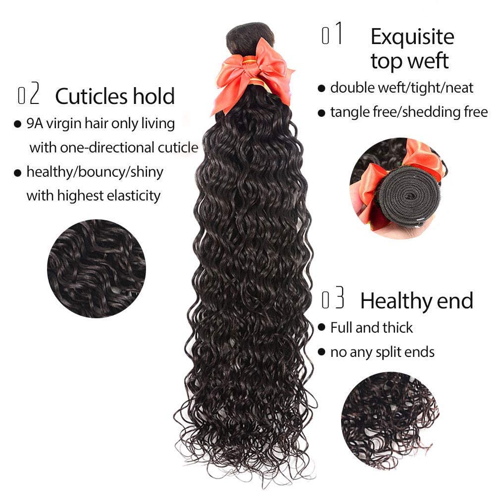 Alimog Deep Water Wave Human Hair Bundles 10A Wet and Wavy Bundles Human Hair 24 26 28 Inch Brazilian Burmese Curly Weave 3 Bundles Human Hair Extension Natural Color