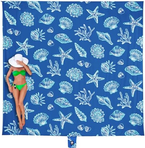 WEKAPO Beach Blanket Waterproof Sandproof Oversized, Extra Large Beach Mat Sand Free, Lightweight & Compact Sand Free Mat with 6 Stakes & 4 Corner Pockets