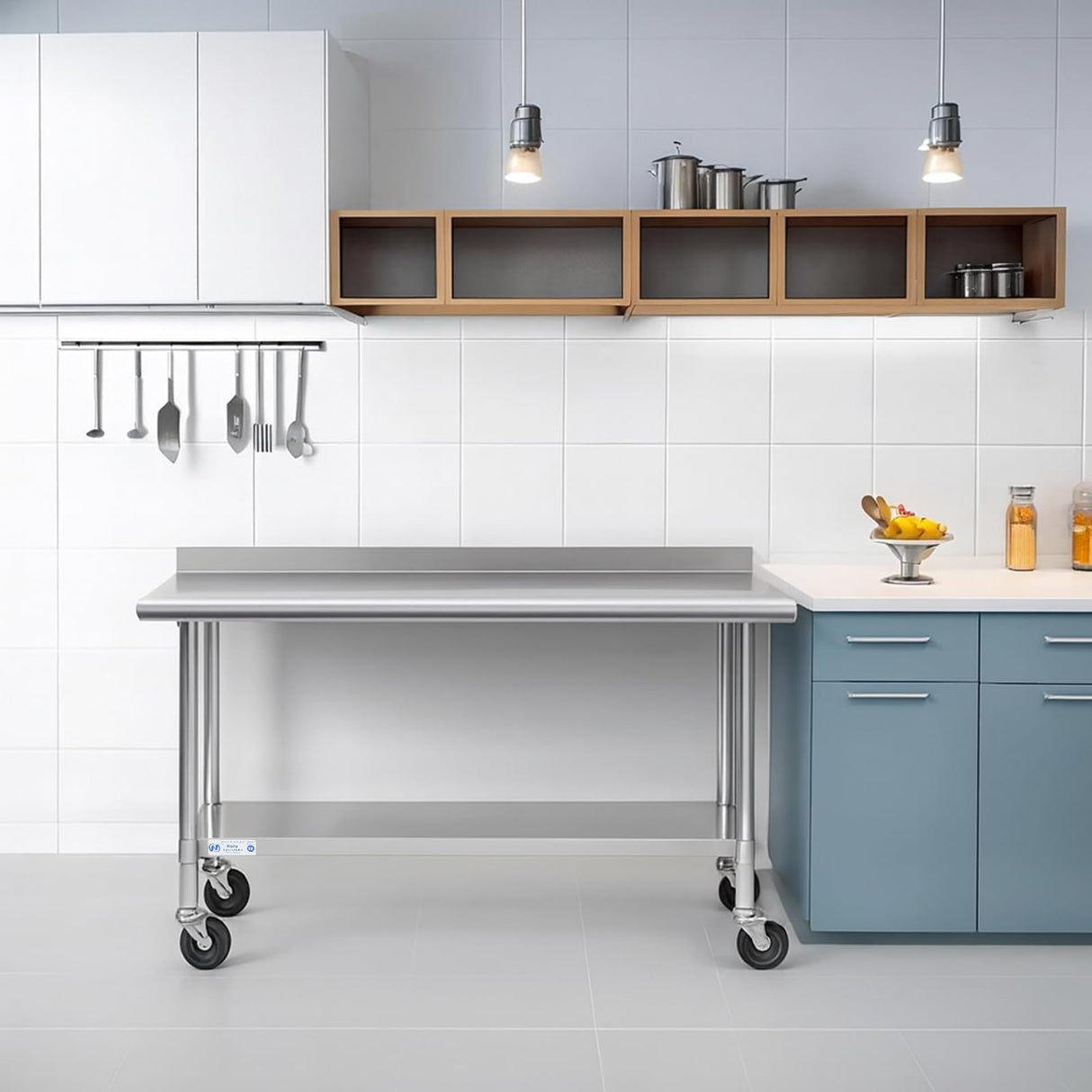 Hally Stainless Steel Table for Prep & Work 24 x 60 Inches with Caster Wheels, NSF Commercial Heavy Duty Table with Undershelf and Backsplash for Restaurant, Home and Hotel