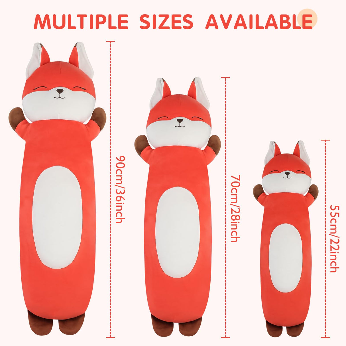 Dalmao 36 inch Orange Fox Stuffed Animal, Soft Long Pillow, Giant Cute Fox Body Pillow Plushies Toy Gift for Kids, Boys Birthday, Halloween, Christmas