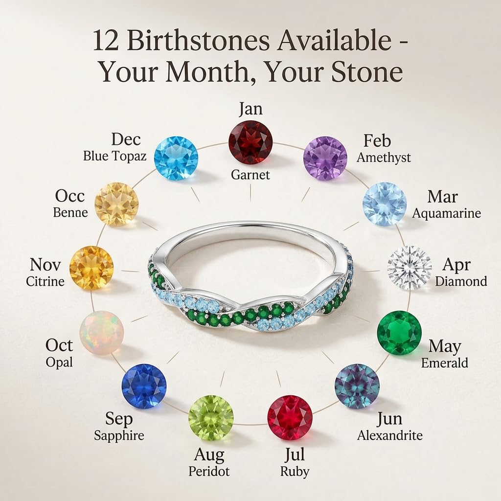 OVNMFH Custom Wavy Birthstone Promise Ring for Women, Personalized Birthstone Rings, Dainty Stackable Wave Ring, Romantic Promise Rings Gift for Girlfriend Wife