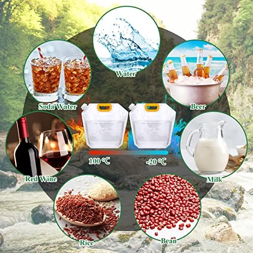 Tessco 12 Pack 1.3 Gallon Collapsible Water Storage Bag Water Container Bag Emergency Jug Foldable Plastic Storage Pouch Freezable Carrier Tank for Outdoor Sport Camping(Clear,Classic)