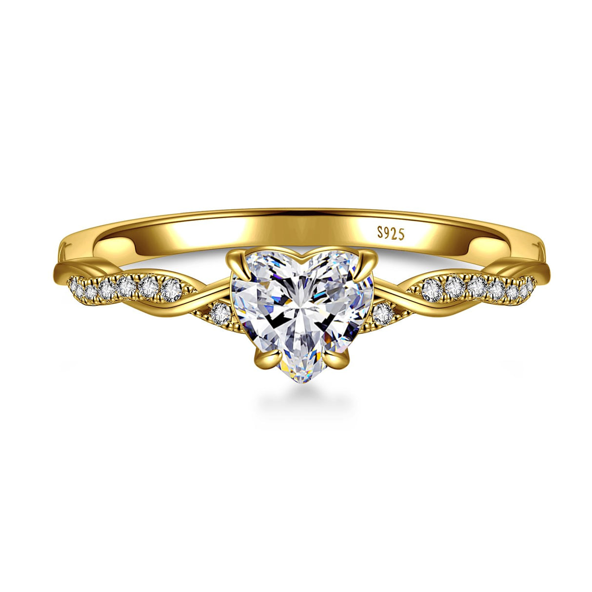 Yaresul 925 Sterling Silver Promise Ring for Her, Gold Heart Rings Size 7