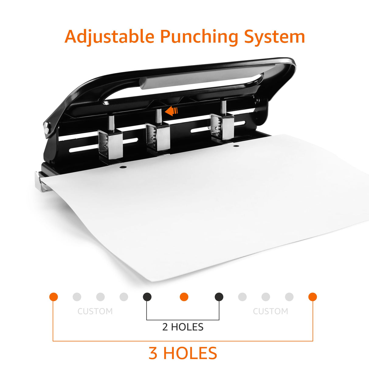 Amazon Basics Semi-Adjustable 3-Hole Punch, 30 Sheet Capacity, Black