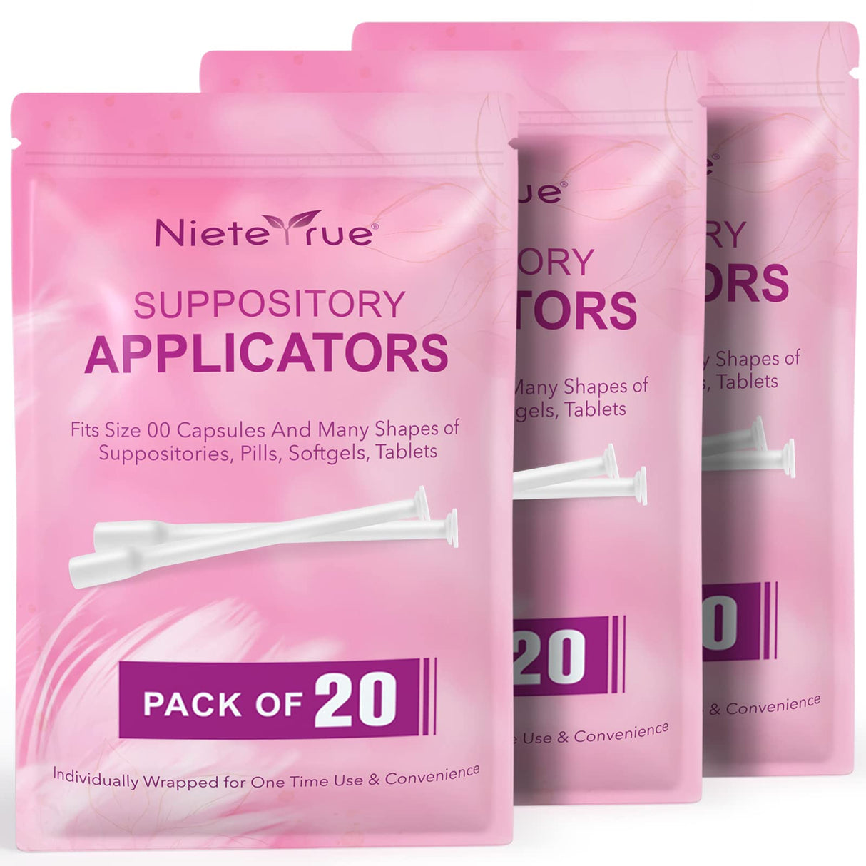 Disposable Suppository Applicators Individually Wrapped Hygienic Fit to Size 00 Cap-sules and Many Shapes of Suppositories, Tablets Feminine Care Applicators from Nieteyrue (60 Counts)