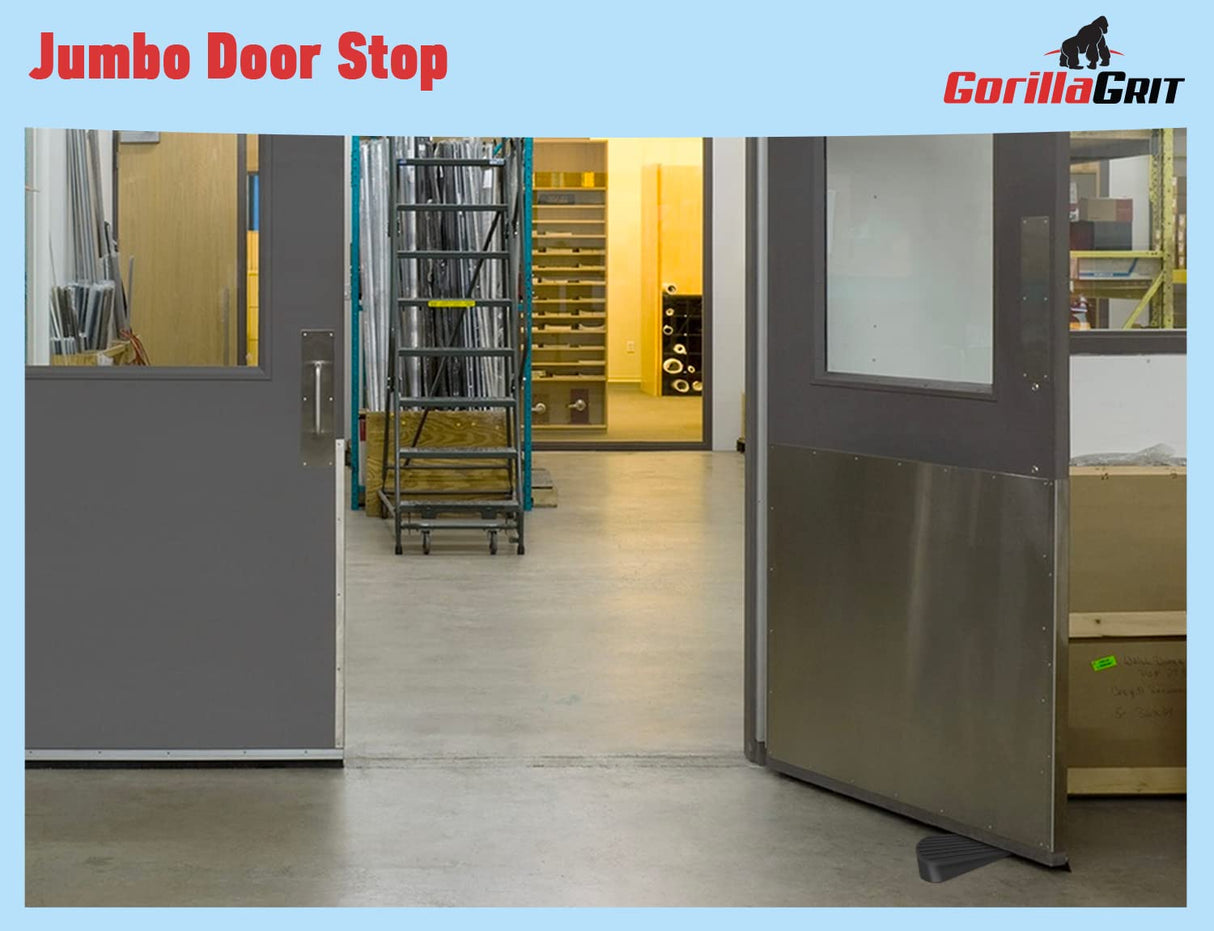 Extra Large Rubber Door Stoppers - Heavy Duty Door Stop Wedge, Jumbo Flexible Door Holder - Black 2 Pack - Non Marking Anti Slip Jammer