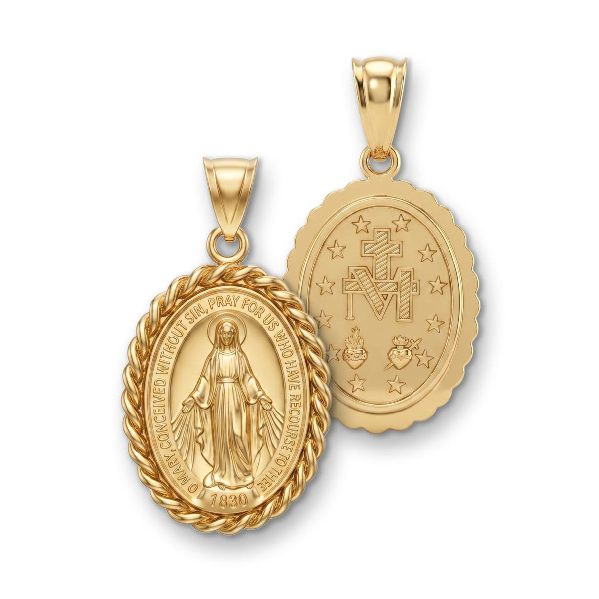 Cross+Crown Premium 14K Yellow Gold Virgin Mary Miraculous Medal for Women & Men, Durable Double-Bonded 14K Yellow Gold Virgin Mary Pendant for Necklace, Women & Mens Gold Virgin Mary Medal, Handcrafted Religious Jewelry in the USA