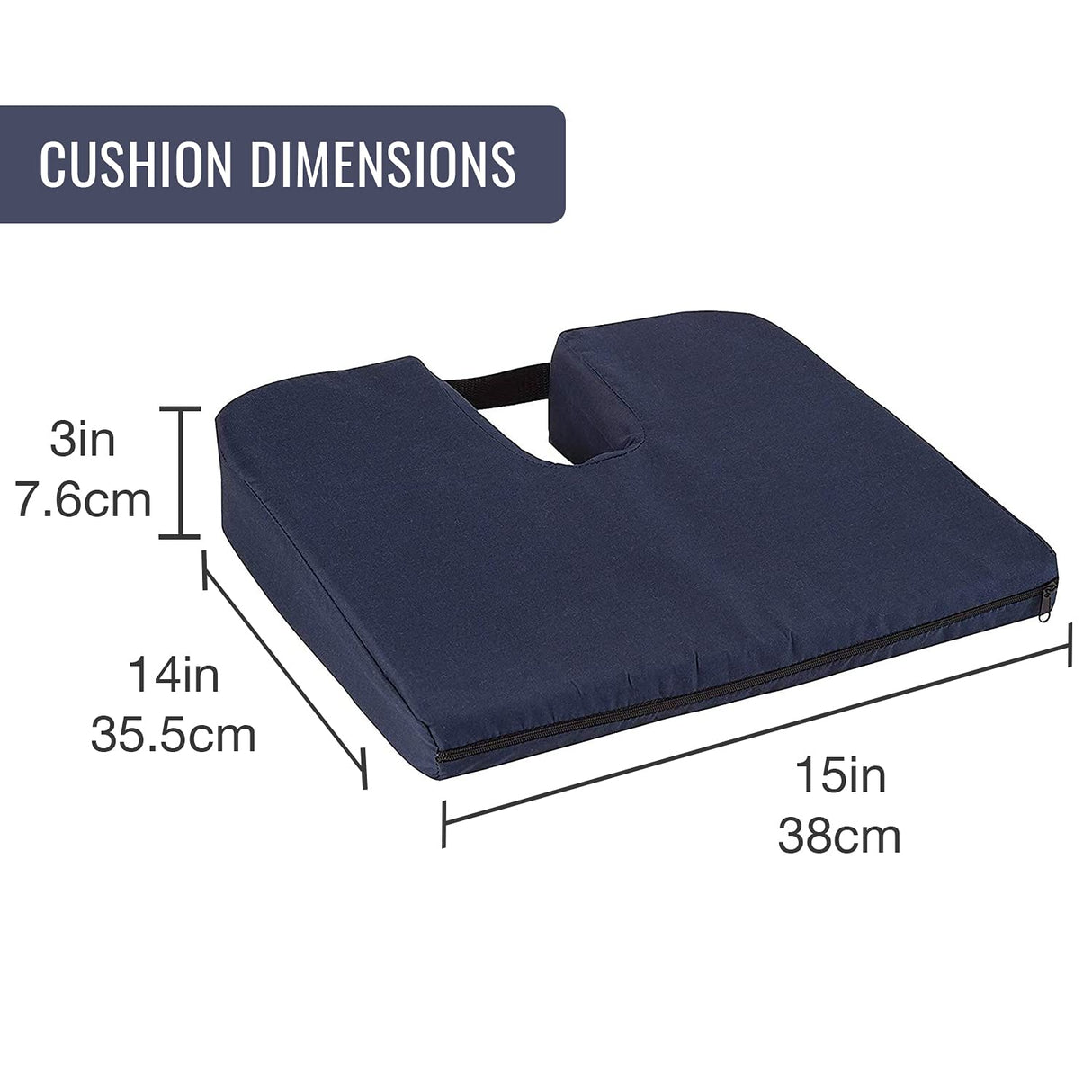 DMI Gradual Slope Seat Cushion for Coccyx, Sciatica and Tailbone Pain Used With Dining Room Chairs, Desk Chairs, Car Seats or Wheelchair Cushions, Machine Washable-Cover, 15 Inch, Navy
