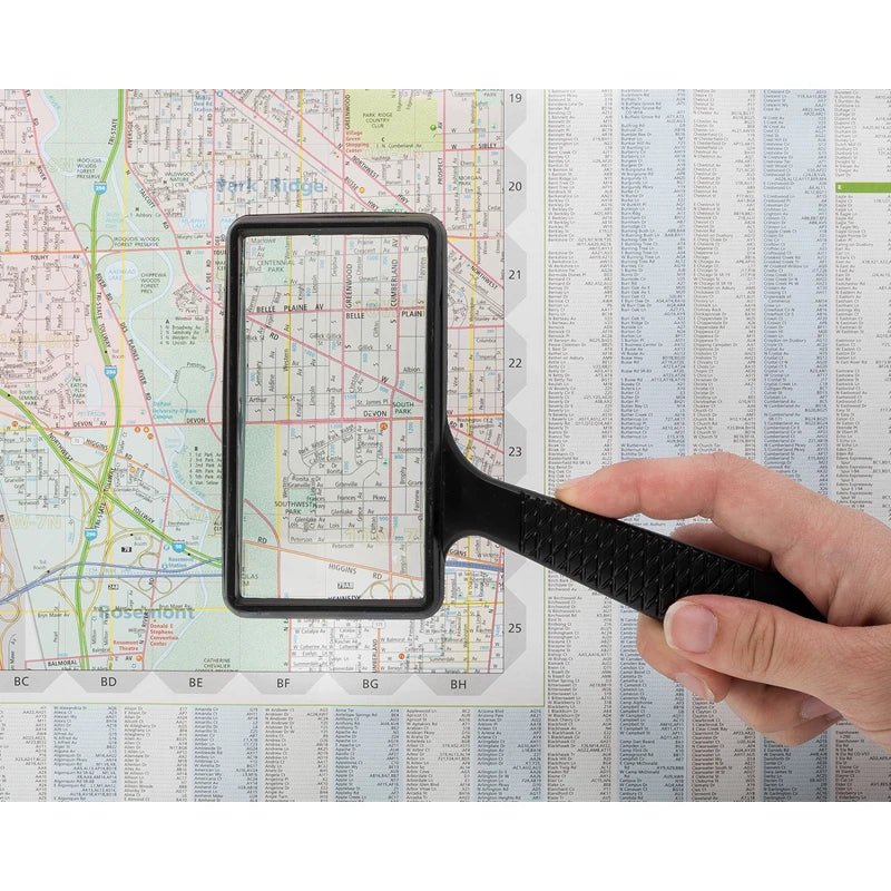 Jumbo Rectangular Handheld Magnifying Glass (3X Magnification) – Scratch Resistant Glass Lens - Large Horizontal Viewing Area