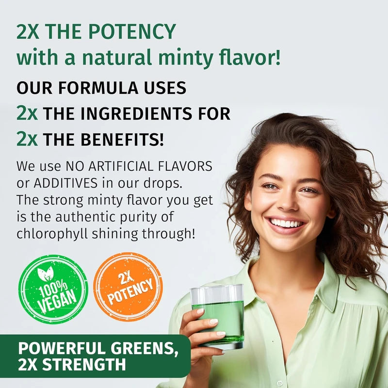 (2 Pack) Vegan Chlorophyll Liquid Drops 7000mg for Immune Support, Energy, Gut & Skin Health, 4-in-1 Liquid Chlorophyll Drops - 100mg, Spirulina, Chlorella, & Copper - Internal Deodorant, 4 Fl Oz