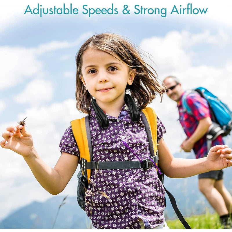 Bladeless Neck Fan, 5000mAh Rechargeable Battery Powered, 3 Speeds, Angle Adjustable, Hand-free Portable Neck Fan for Both Outdoor & Indoor Use, UL Certified, Black