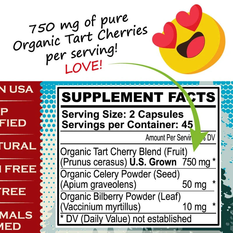 Tart Cherry Capsules Grown in USA - Lumberjack Strength Blend - Tart Cherry Powder with Bilberry (60 Count)