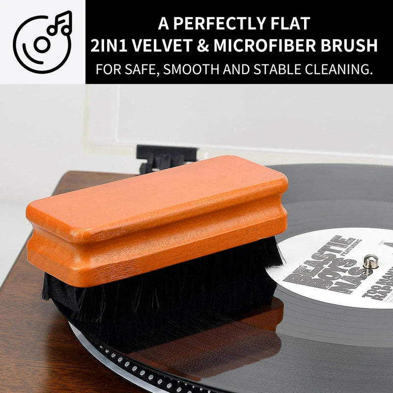 4in1 Vinyl Record Cleaner Kit, Vinyl Records Cleaning Kit for Records Albums, Includes 2in1 Velvet & Microfiber Brush, Cleaning Liquid, Duster & Turntable Stylus Brush