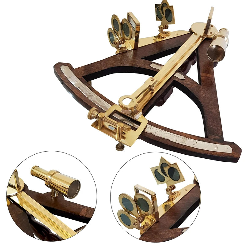 Vintage Wooden Marine Octant Reflecting Instrument Measuring Reflecting Quadrant Ship Sailor Navigation Tool Marine Sextant